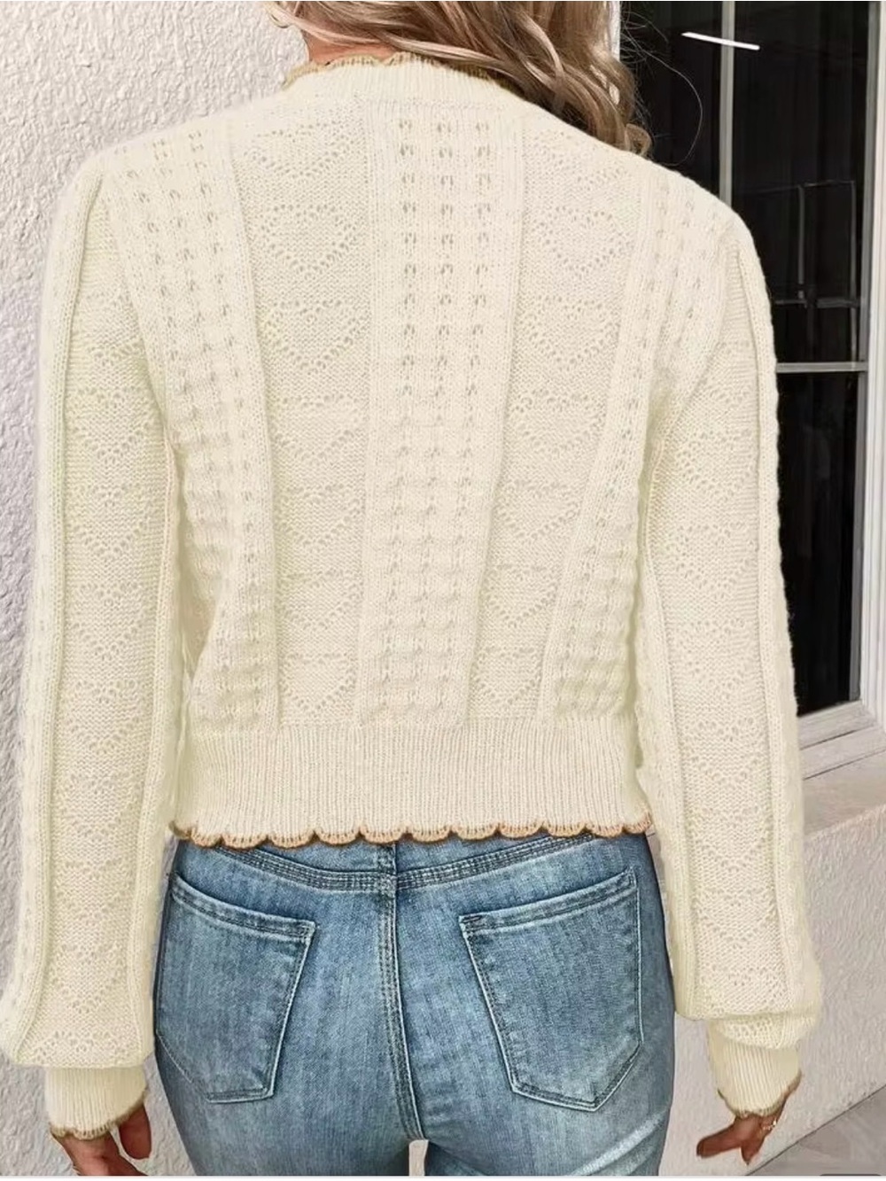 Cream Cottagecore Scallop-Trim Knit Cardigan - Picture 2 of 7